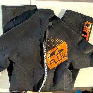 Unisex wetsuit by Fluid. Black and orange. Size small